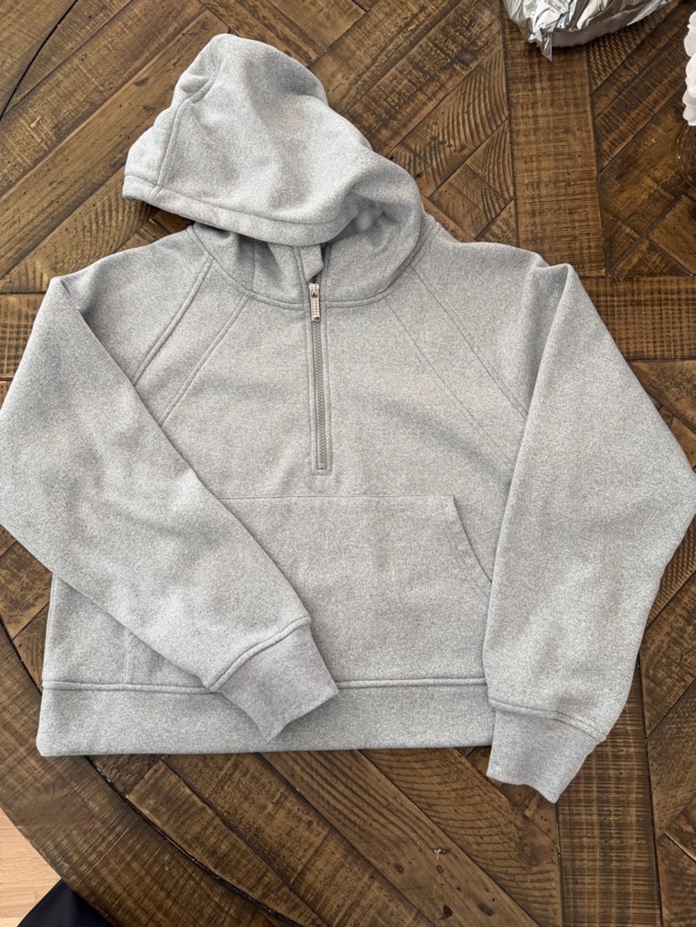 Women's Half-Zip Hooded Sweatshirt in Light Gray